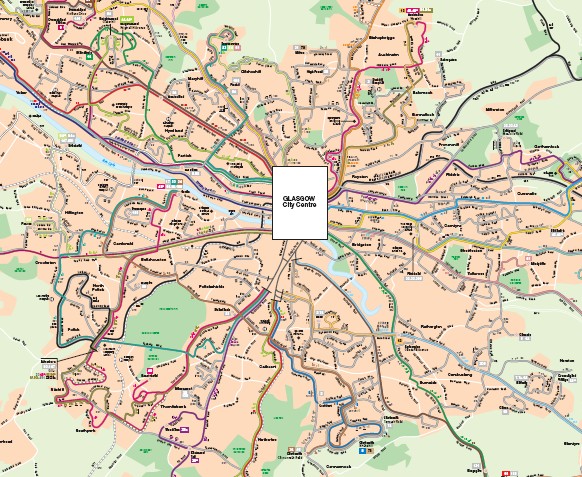 Mapa de autobuses en Glasgow