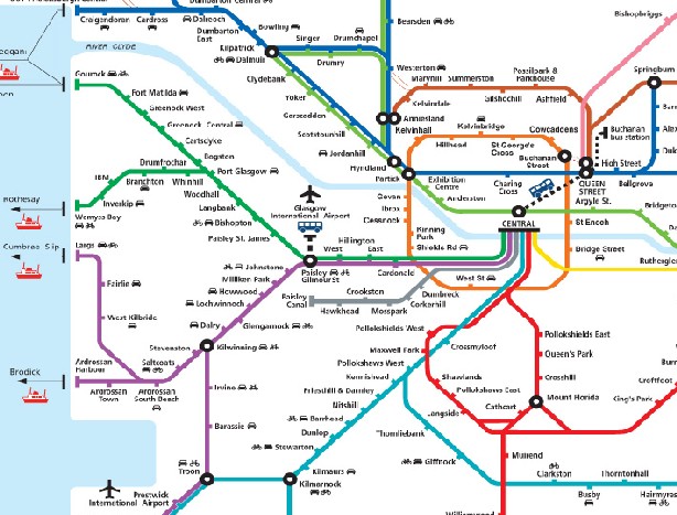 Mapa de trenes en Glasgow
