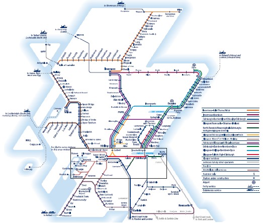 Mapa de los trenes en Escocia
